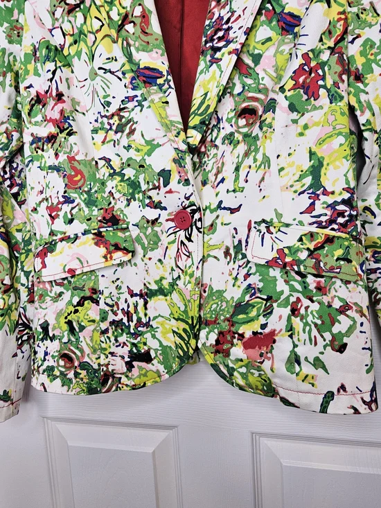 NWOT Liz Claiborne Women's White Floral Blazer Size M Red Lining Colorful Jacket - Picture 4 of 15